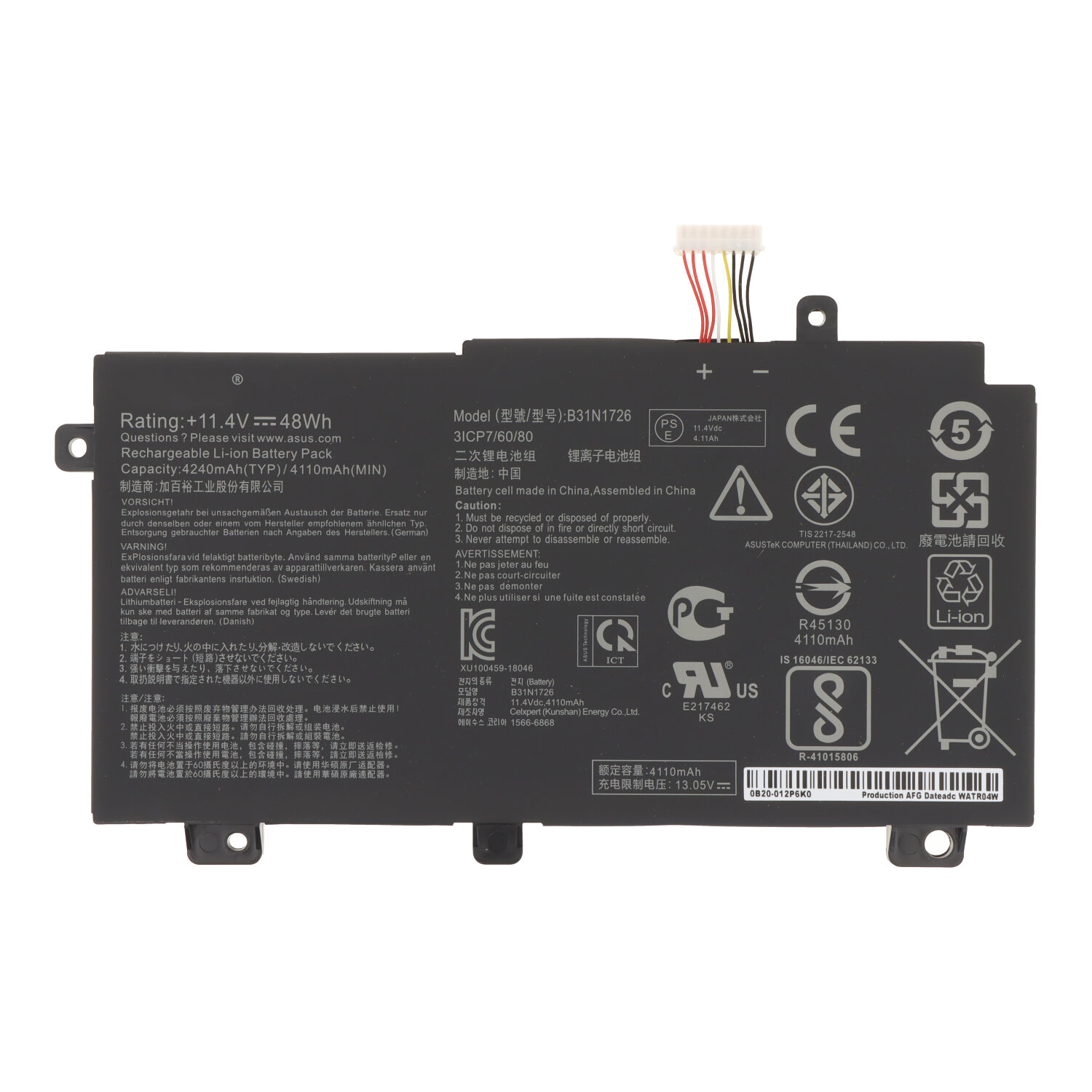 B31N1726 Battery for Asus TUF Gaming FX504/FX504GE/FX505/FX505GE/FX505DT/FX505DV/FX505DY/FX505GM/TUF506IH/TUF506II/FA506IC/FA506IHR/FA706IE/FX506LH/FX706HCB/GL531GT/GL531GU/GL731GT/G512LI OEM
